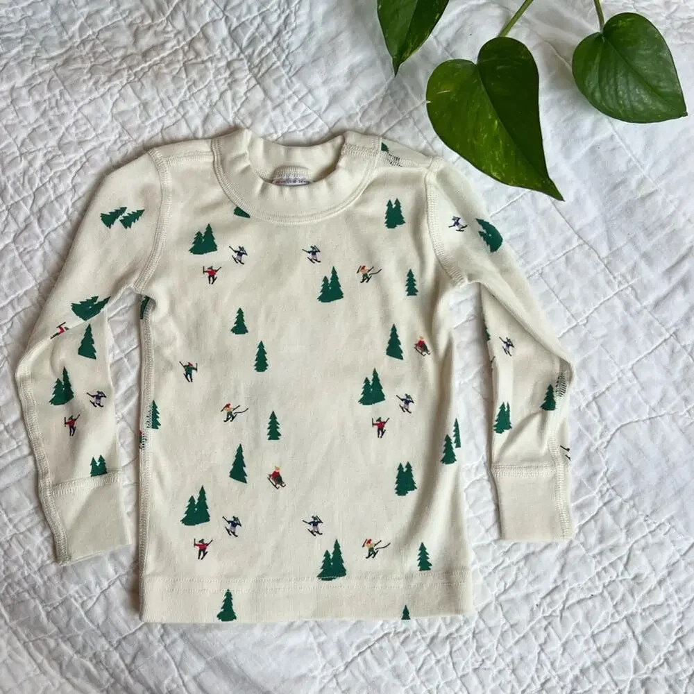 Hanna Andersson Cream Ski Printed Pajama Top